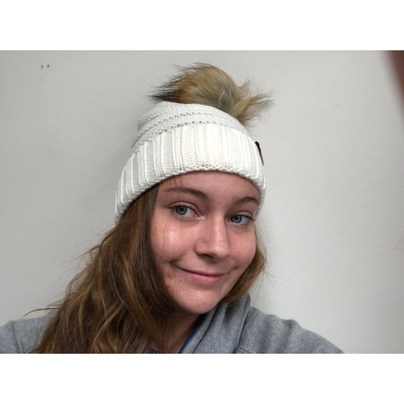 Women’s KK POM POM Beanie-White - Picture 2 of 2